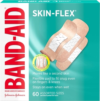 Brand Skin-Flex Adhesive Bandages for First Aid & Wound Care of Minor Cuts, Scrapes & Burns, Flexible Sterile Bandages Great for Fingers, Hands & Knees, Assorted Sizes, 60 ct