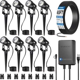 All-In-One LED Landscape Lighting Kit, 8-Pack Low Voltage Landscape Lights with Transformer and 65FT UL-Listed Wire, 3000K Waterproof Outdoor Uplights with Connectors for Yard House Garden Tree