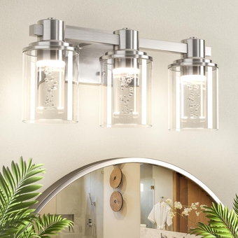Bathroom Light Fixtures, Bathroom Vanity Light 3-Light Brushed Nickel, Bathroom Lighting Fixtures Over Mirror with Bubble Glass for Hallway Bedroom Living Room (5 Colors, Stepless Dimmable)