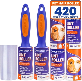 Lint Rollers for Pet Hair Extra Sticky - Includes 420 Sheets/6 Lint Roller Refills with 2 Durable Handles & 1 Cover - Pet Hair Roller for Clothes - Lint Remover for Clothes, Furniture, Carpet etc