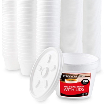 4 Ounce Foam Bowls with Lids (100 Count) - Foam Bowls with Lids - Insulated to Go Foam Cups - to Go Containers for Soup, Oatmeal, Ice Cream, Delis, Cafes, Restaurants