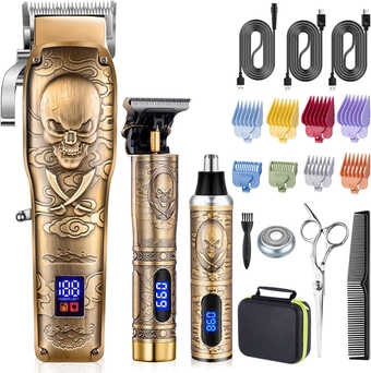 Hair Clipper for Men Zero Gapped Nose Hair Trimmer Set Professional Barber Clippers for Haircut Cordless Beard Trimmer, Rechargeable Clippers Set for Hair Cutting (Gold)