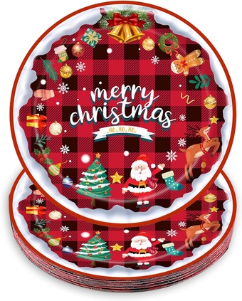 Christmas Paper Plates Red Black Plaid Santa Claus Elk Bell Gingerbread Man Disposable Tableware Dinner Dessert Plates Dinnerware for Xmas Holiday Home Party Supplies 24 Guests