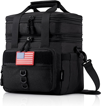 Tactical Lunch Box for Men, Double Deck Expandable Insulated Lunch Bag, Large Durable Thermal and Cooler Bag for Adult, Modern Leakproof Bag for Adult Work, Camping, Picnic, Black,18L