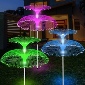 Solar Flower Lights Outdoor - Solar Outdoor Lights Waterproof 7 Color Changing Double-Layer Jellyfish for Garden Yard Outdoor Decor 3 Pack