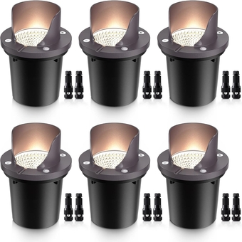 12W Low Voltage Landscape Lights Waterproof Outdoor In-Ground Lights Shielded LED Well Lights 12V-24V Warm White Landscape Lighting for Pathway Garden Fence Deck, 6 Pack with Wire Connectors