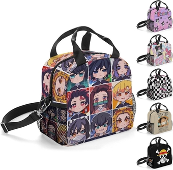 Cute Anime Portable lunch bag with carrying strap Reusable Lunch Tote kawaii Insulated Cooler Bag Large Capacity Cartoon Lunch Box Handbag for Men Women Office Work School Picnic Travel Gifts