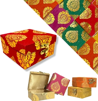 4 Pcs Small Handmade Jewelry Box Brocade Gift Boxes Travel Organizer Box Gift Boxes Favor for Indian Muslim Pakistani Punjabi Wedding, Nikah Favor,