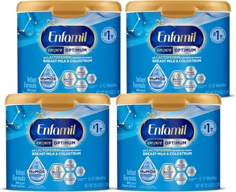 Enspire Optimum Baby Formula, with Immune-Supporting Lactoferrin, Our Closest Formula to Breast Milk, Brain Building DHA, Dual Prebiotics, Infant Formula Powder, Baby Milk, 20.5 Oz, Pack of 4