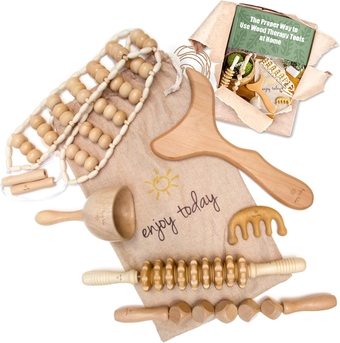6 Pc Professional Solid Wood Therapy Massage Tools with Instruction Guide. Maderoterapia Kit with Lymphatic Drainage Massager, Cellulite Massager and Cupping Kit for Massage Therapy,