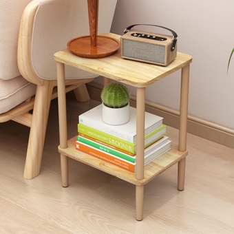 Side Table, 2-Tier Solid Wood End Table with Storage Shelf, Slim Nightstand Bedside Table for Small Spaces, Bedroom, Living Room, Entryway, Farmhouse, No-Tool Assembly.