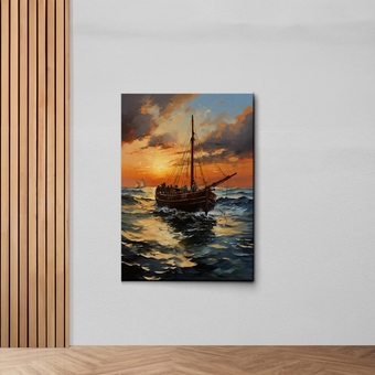 Modern Contemporary, home decor, Coastal Art, Fishing boat decal, Sailboat Oil Painting, natural canvas, canvas for beach lovers