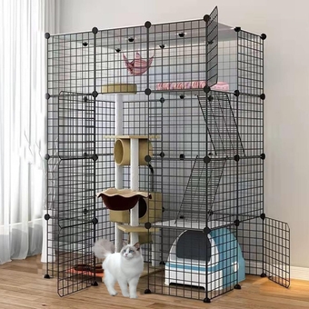 Indoor Cat Cages Enclosures DIY Large Kitty Cage Playpen Kennel, 4-Tier Metal Wire Kitten Crate Outdoor Pet Cage for Cats, 43.7L x 29.5W x 57.5H