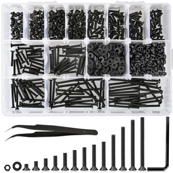 1023Pcs M3 Screw Assortment 13 Lengths 4mm to 40mm, Hex Socket Flat Head 10.9 Alloy Steel Nuts and Bolts Assortment it, Metric Machine Screws and Nuts, Washers, Black