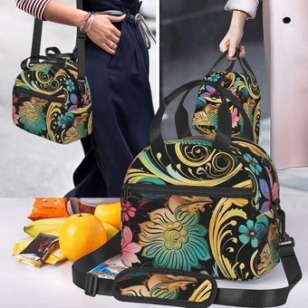 Insulated Lunch Box for Women Men Colorful pattern Lunch Bag with adjustable sling for Work