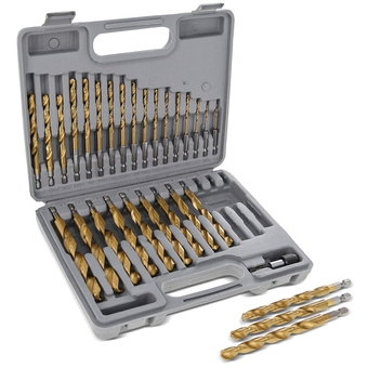 1/4in Hex Shank Drill Bit Set 30pc - Quick Change Titanium Twist Drill Bit Set, Impact Hole Drilling 1/16 to 1/2in