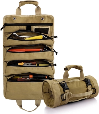 Roll Up Tool Bag Organizer, Multi Tool Wrench Roll Tool Storage Bag, 4 Zippers Waterproof Canvas Roll Tool Pockets Bag for Mechanic/Electrician, Tool Roll Pouch