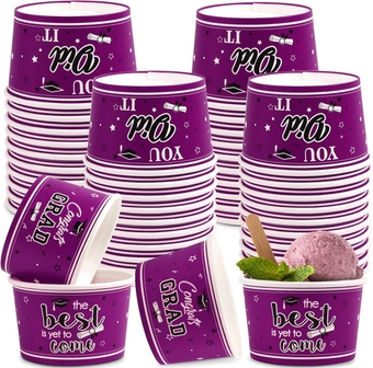 60Pcs Graduation Party Snack Bowls Cups, Disposable Ice Cream Soup Bowls for BBQ Picnic Hot or Cold Food, College Kindergarten Graduation Party Decorations Treat Bowls Cups Household Supplies (Purple)