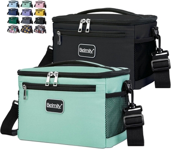 2 Pack Insulated Lunch Bag Box for Women Men Leakproof Reusable Cooler Lunchbox,Small Soft Sided Hand bags,lunch box work with Adjustable Shoulder Strap (black+mint green),2305AC