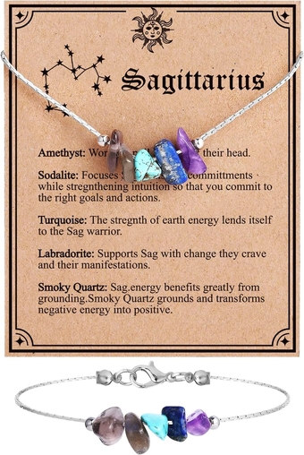 Natural Stone Zodiac Sign Choker Necklace and Bracelet for Women, Crystals Necklace Bracelet Horoscope Healing Gemstone Crystals Astrology Jewelry Birthday Gifts