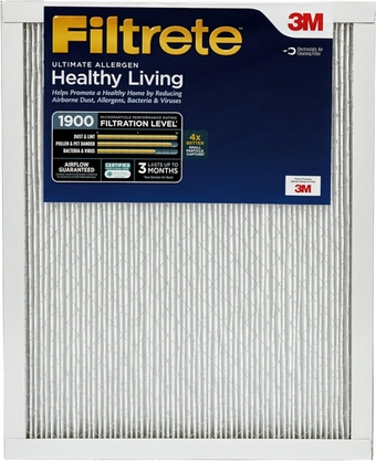 14x20x1 Air Filter, MPR 1900, MERV 13, Healthy Living Ultimate Allergen 3-Month Pleated 1-Inch Air Filters, 2 Filters