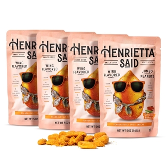 Henrietta Said Wing-Flavored Peanuts - Truly Good Foods Snacking Nuts - Bold Flavors - Savory & Spicy - Jumbo Flavored Peanuts - Protein Packed Vegan Snack - 4 (5-oz) Packs - Original Buffalo