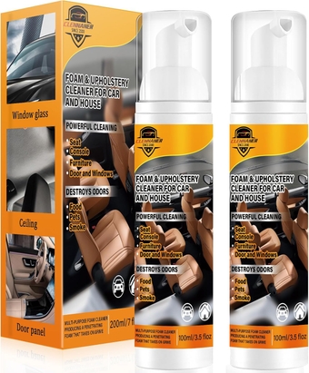 Foam Cleaner For Car, 2 Pack MultiPurpose Foam Cleaner for Car, 3.5 Oz Lemon Flavor Car Upholstery Cleaner, Enhanced Formula All Purpose Cleaner Remove Stain from Leather, Carpet, Upholstery, Fabric