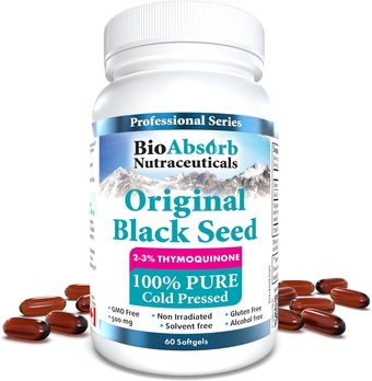 Bio Absorb Black Seed Oil Capsules, Cold Pressed Pure Black Cumin Seed Oil (Nigella Sativa Oil) (60 softgels, 500mg)