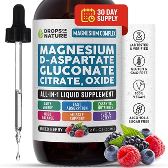 Magnesium Supplement Complex - Potassium Supplement - Vegan, 4X Absorption, Clean Ingredients, Made in USA - Magnesium Citrate for Mood, Energy, Muscle Support - Mix with Any Drink (Mixed Berry, 60mL)