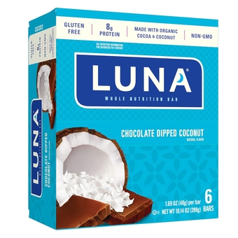LUNA BAR - Gluten Free Snack s - Chocolate Dipped Coconut Flavor -8g of protein - Non-GMO - Plant-Based Wholesome Snacking - On the Go Snacks (1.69 Ounce Snack s, 6 Count)