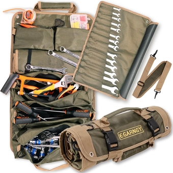 Tool Roll Up Bag, Large Tool Roll Organizer for Electrician, Heavy Duty Detachable with 3 Big Tool Pouches, 1 14-pocket Wrench Organizer, 2 Small Storage Bag, Gift for Men/Dad/Him