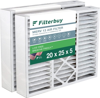 20x25x5 Air Filter MERV 13 Optimal Defense (2-Pack), Pleated HVAC AC Furnace Air Filters for Honeywell FC100A1037, Lennox X6673, Carrier, and More (Actual Size: 19.88 x 24.75 x 4.38 Inches)
