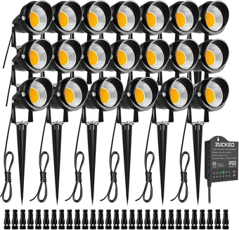 5W LED Low Voltage Landscape Lights with Timer Transformer 12V 24V Outdoor Landscape Lighting Kit with Connector Waterproof Warm White Flood Spotlights for Garden Pathway Wall Tree (20Pack)