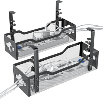 Under Desk Cable Management 2 Pack, No Damage to Desk, Standing Desk Cable Organizer,  Under Desk Cord Organizer, Under Desk Wire Management Tray