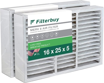 16x25x5 Air Filter MERV 8 Dust Defense (2-Pack), Pleated HVAC AC Furnace Air Filters for Honeywell FC100A1029, Lennox X6670, Carrier, Bryant, & More (Actual Size: 15.75 x 24.75 x 4.38)