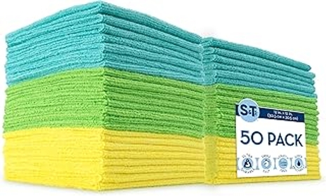 S&T  Microfiber Cleaning Cloth, Edgeless Bulk Microfiber Towel for Home, Reusable and Lint Free Cloth Towels for Car, ...
