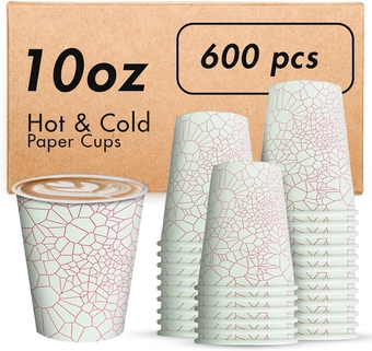 Disposable Coffee Cups 10 oz (600 Count) - Hot Cups for Home, Office, Travel & Cafes - Bulk Paper Coffee Cups - Hot & Cold Paper Cups Ideal for Tea, Hot Chocolate, Water, Juice & Cold Beverage