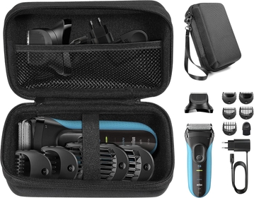 Case for Braun Electric Razor for Men, Series 3 3010Bt, 3 310s, Series5 5190cc, Series 7 7865cc, organizer for razor, heads and combs, brush, oil and cord, mesh accessories pocket