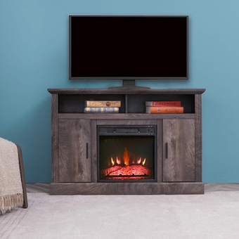 Tall Electric Fireplace Stand Console for TV's Up to 55" Living Room Storage Entertainment Center, Dark Grey Oak