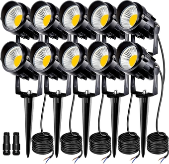Low Voltage Landscape Lights, 10W 900LM LED Landscape Lighting with Connectors AC/DC 12V-24V Waterproof Warm White 3000K Spotlights for Tree Garden Yard Pathway (10 Pack)