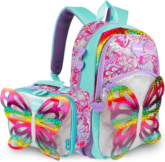 Butterfly Wings Sequins Backpack with Lunch Bag for Girls Kids Teenage,Lightweight School Bag Set for Elementary Preschool Bookbag, Casual Rucksack for Travel Gift