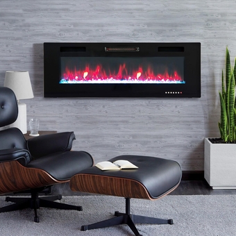 50" Electric Fireplace Indoor Wall Mounted & Recessed Fireplace Heater with Remote Control & Touch Screen,8hrs Timer, Adjustable Flame & Bed Colors and Speed for Bedroom Living Room,1500W